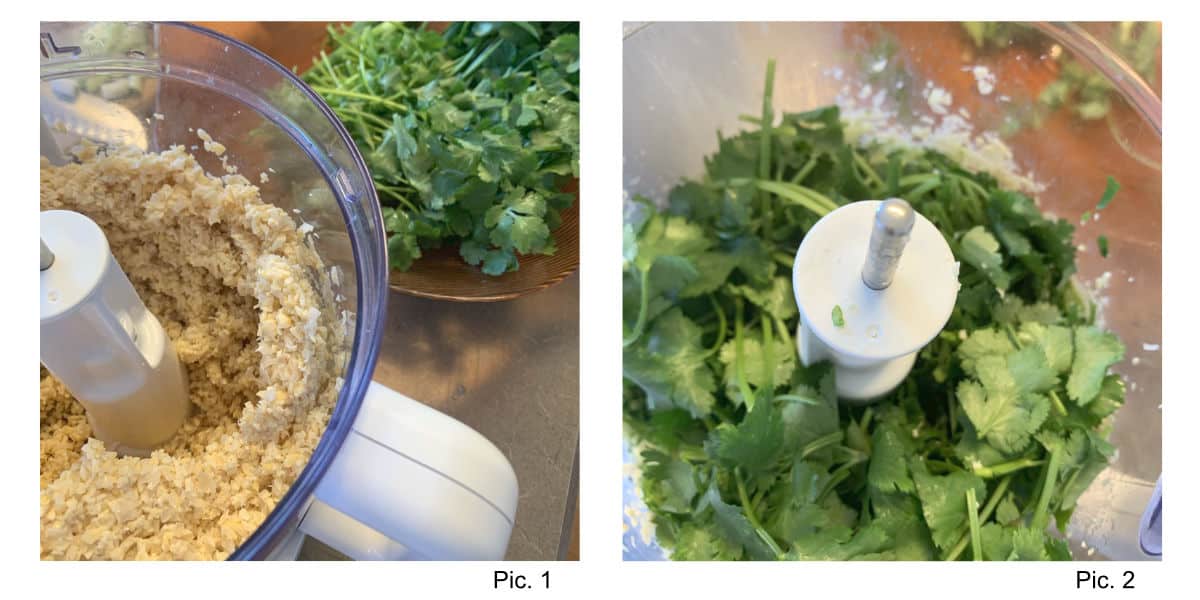 Step-by-step shots of making falafel waffles.