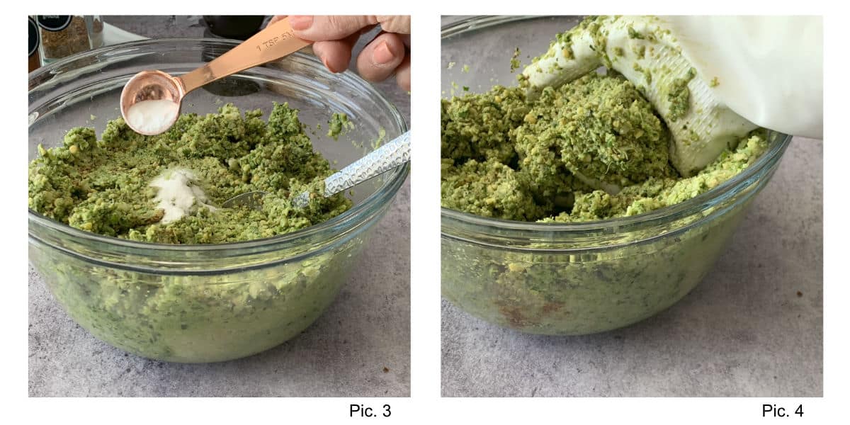 Step-by-step shots of making falafel waffles.