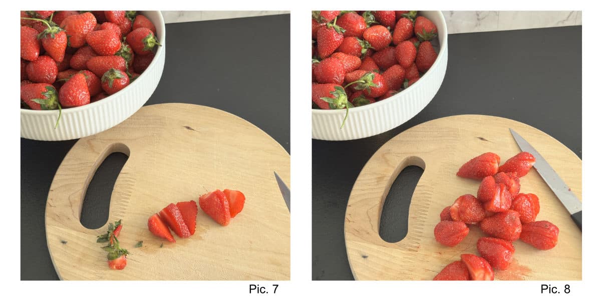 Cutting the strawberry.