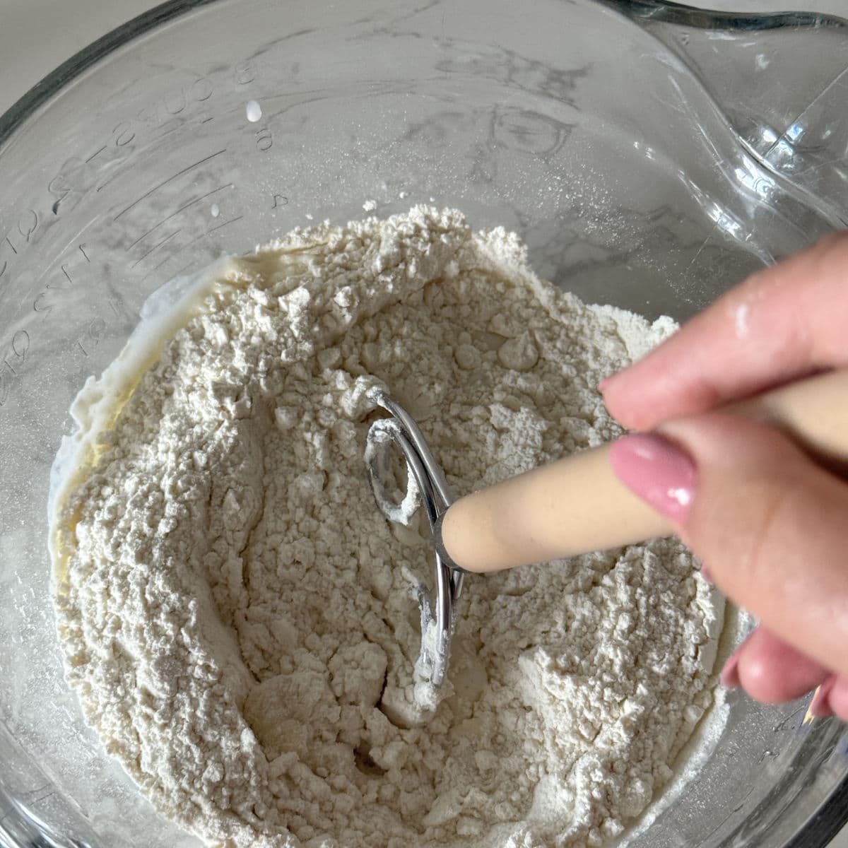 Making the kefir waffle batter base.