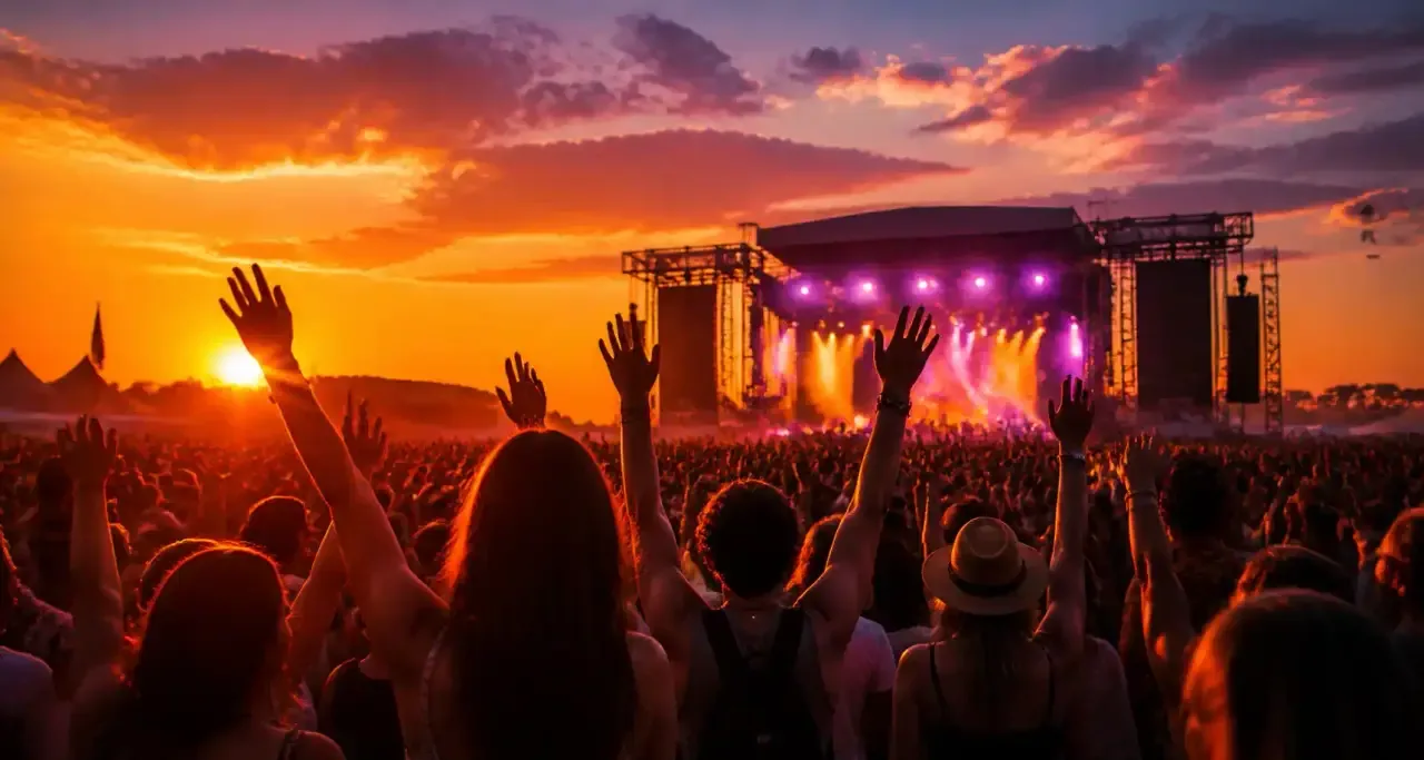 Festival de musique en plein air au coucher du soleil