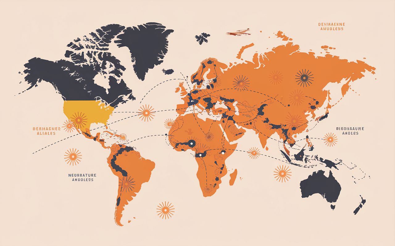 carte ou partir en fevrier au soleil destinations avec icones soleil thermometres