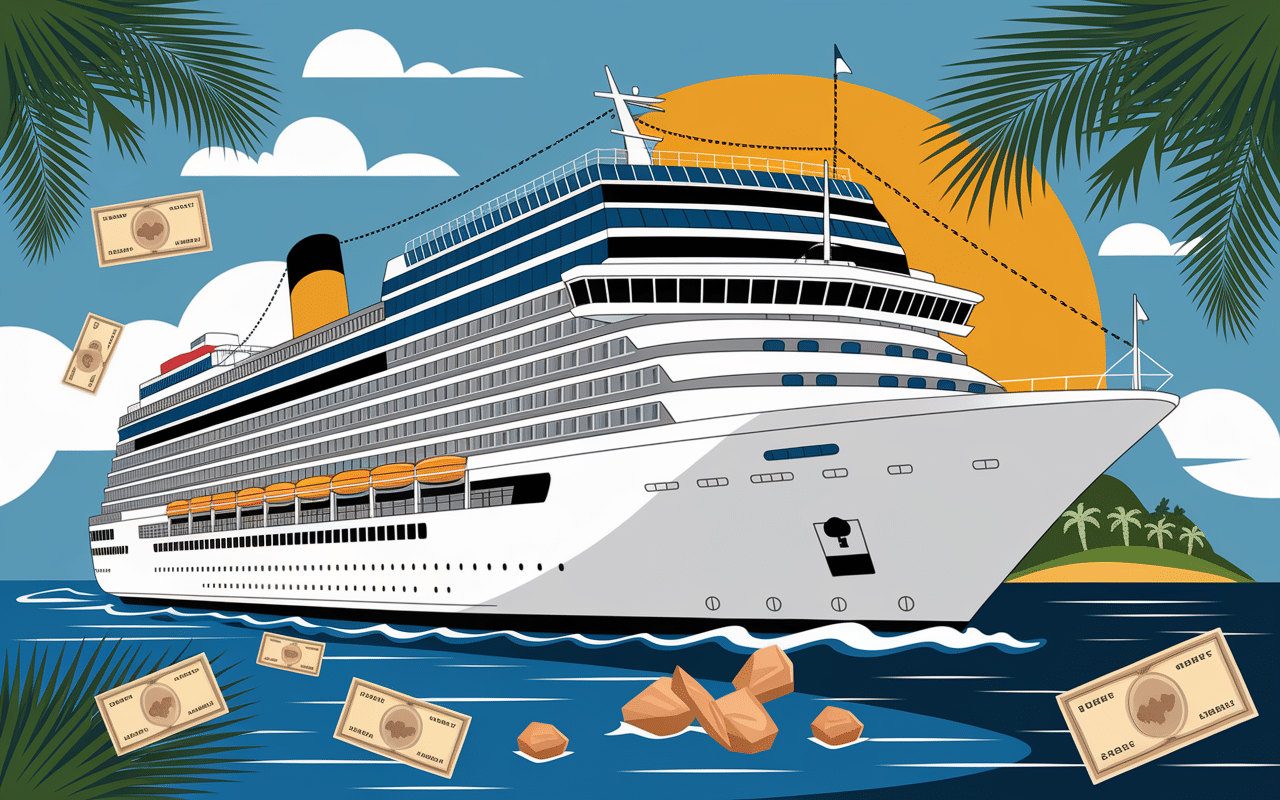 navire de croisiere libreetloin avec pieces et billets