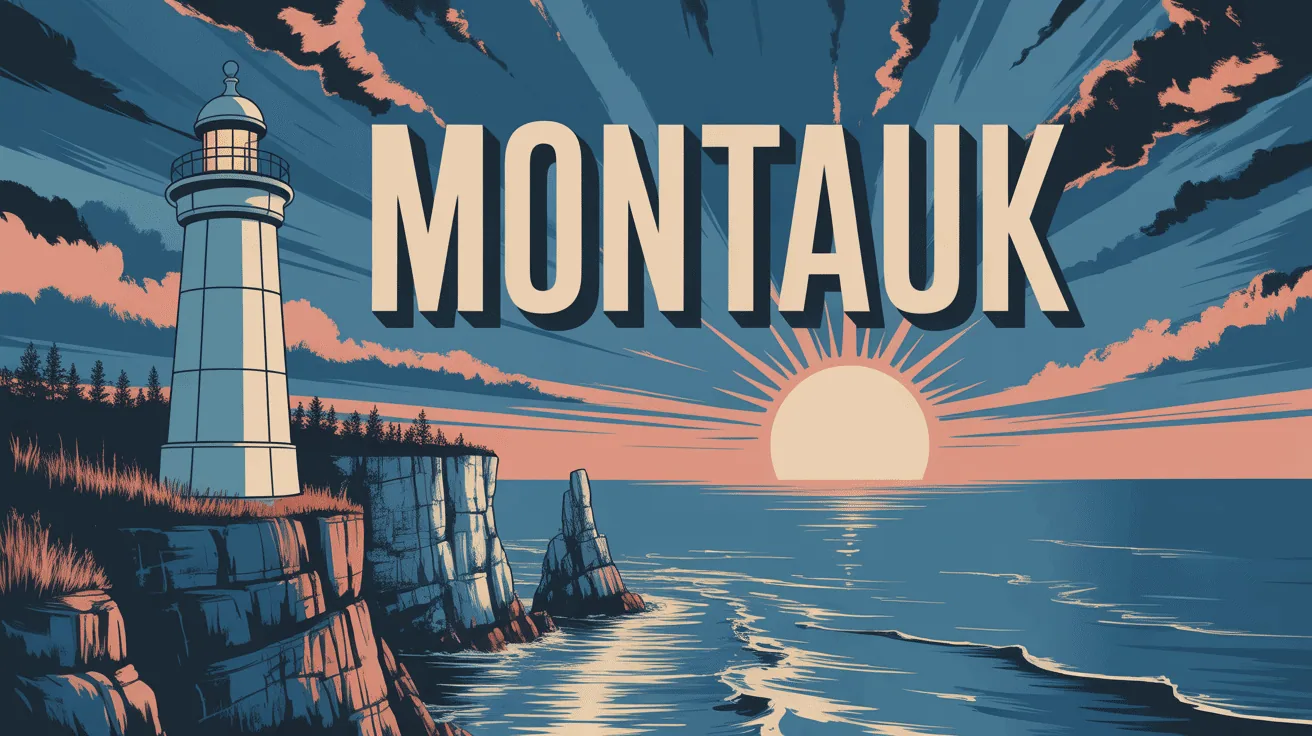 Phare Montauk sur falaises au coucher du soleil
