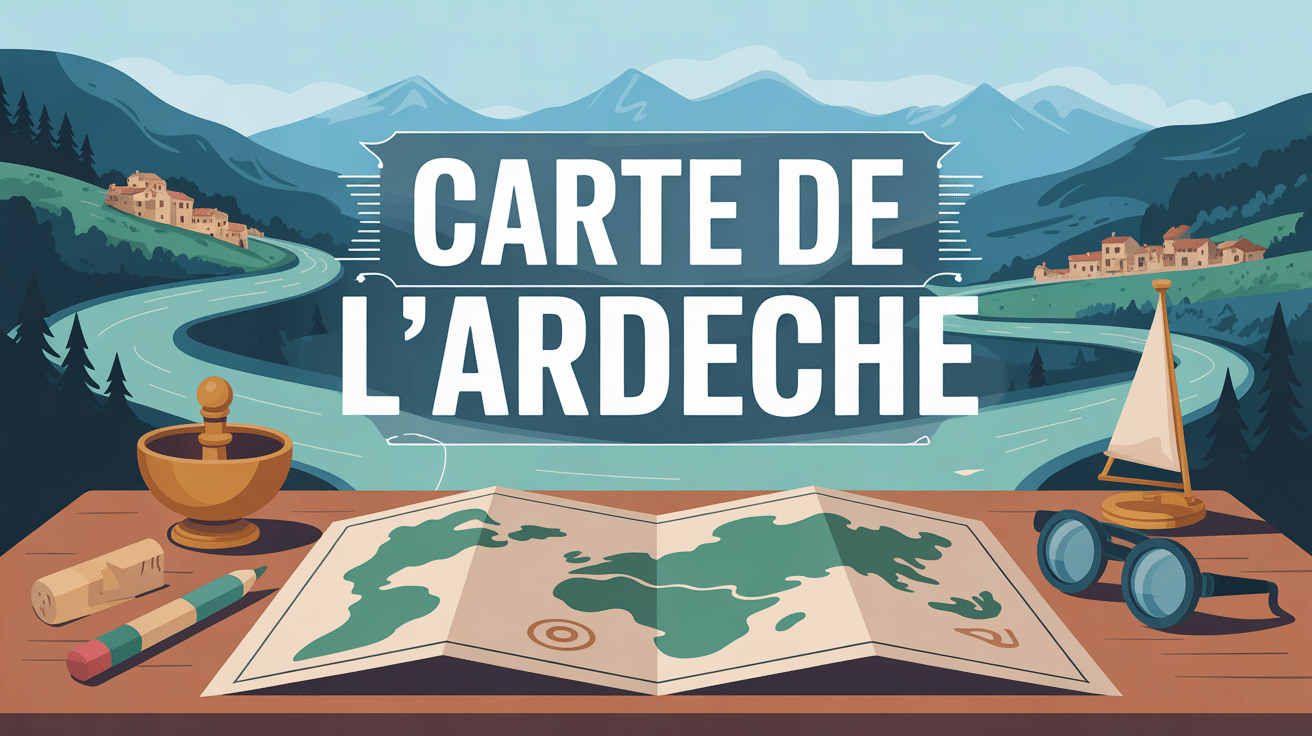 ardeche carte carte stylisee titre table bois