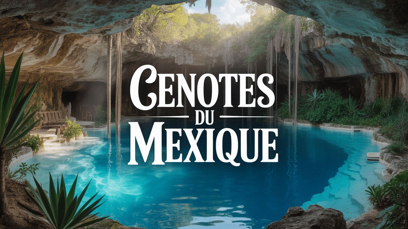 Vue d'un cenote mexique turquoise et végétation