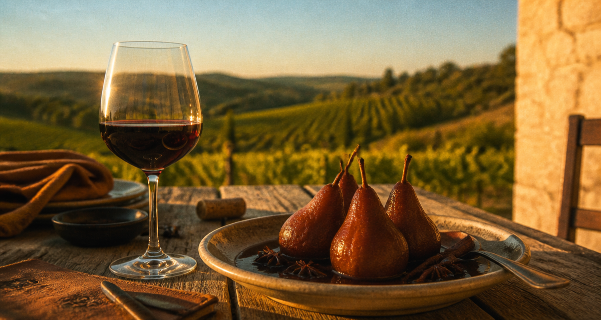 Bienfaits du vin rouge verre et dessert sur table en terrasse