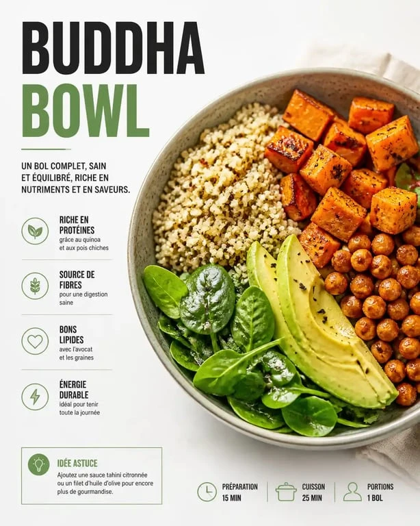 Buddha bowl healthy au quinoa et patate douce pour une alimentation équilibrée