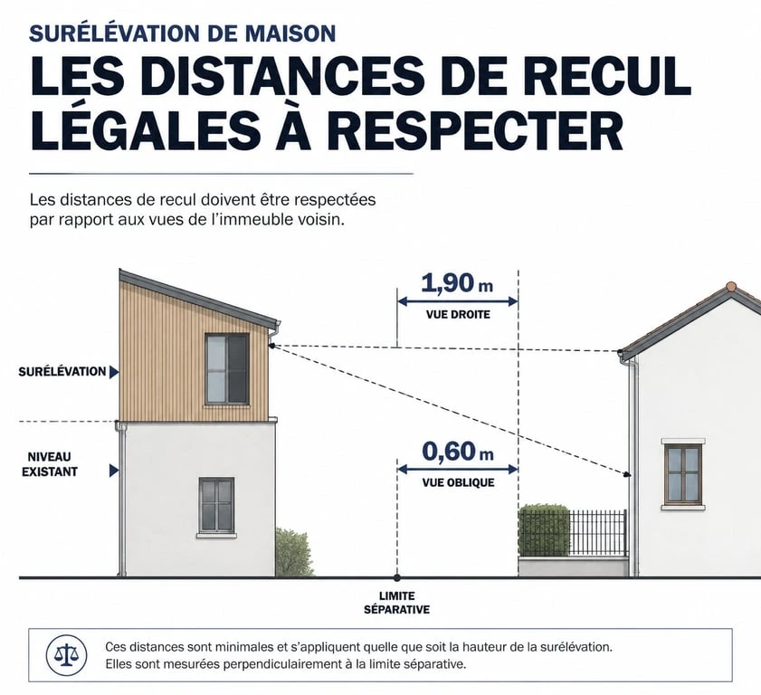 Schéma des distances légales de voisinage pour un projet de surélévation de maison