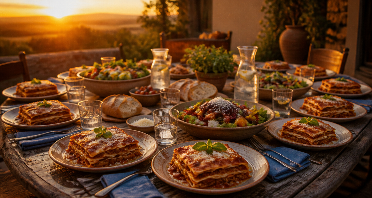 recette 10 personnes lasagnes sur grande table
