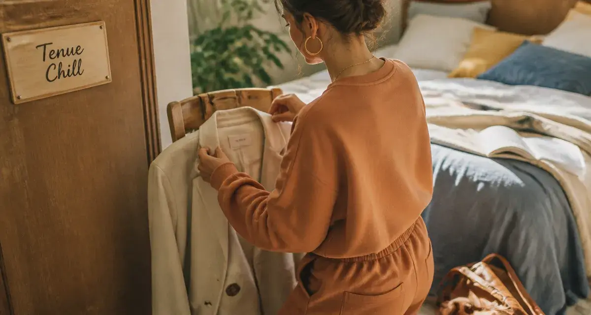 Tenue chill femme, ensemble cocooning en tons terre cuite et blé doré
