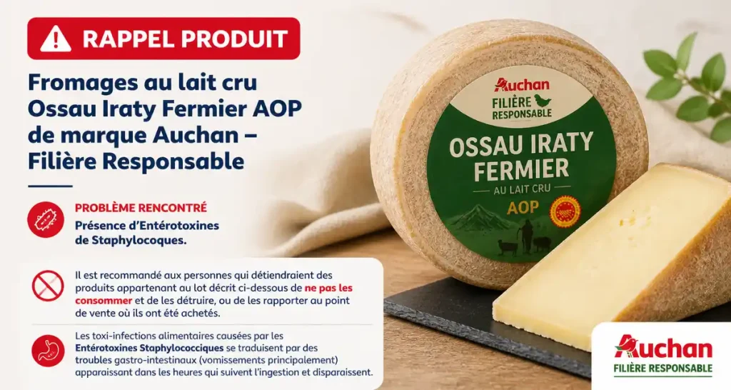Rappel produit : Fromages au lait cru Ossau Iraty Fermier AOP de marque Auchan – Filière Responsable