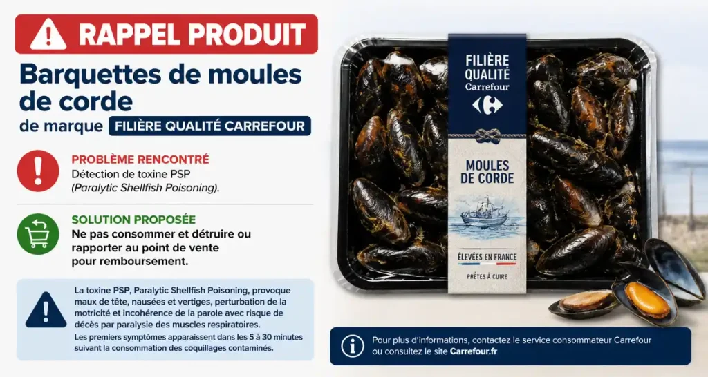Rappel produit : Barquettes de moules de corde de marque Filière Qualité Carrefour