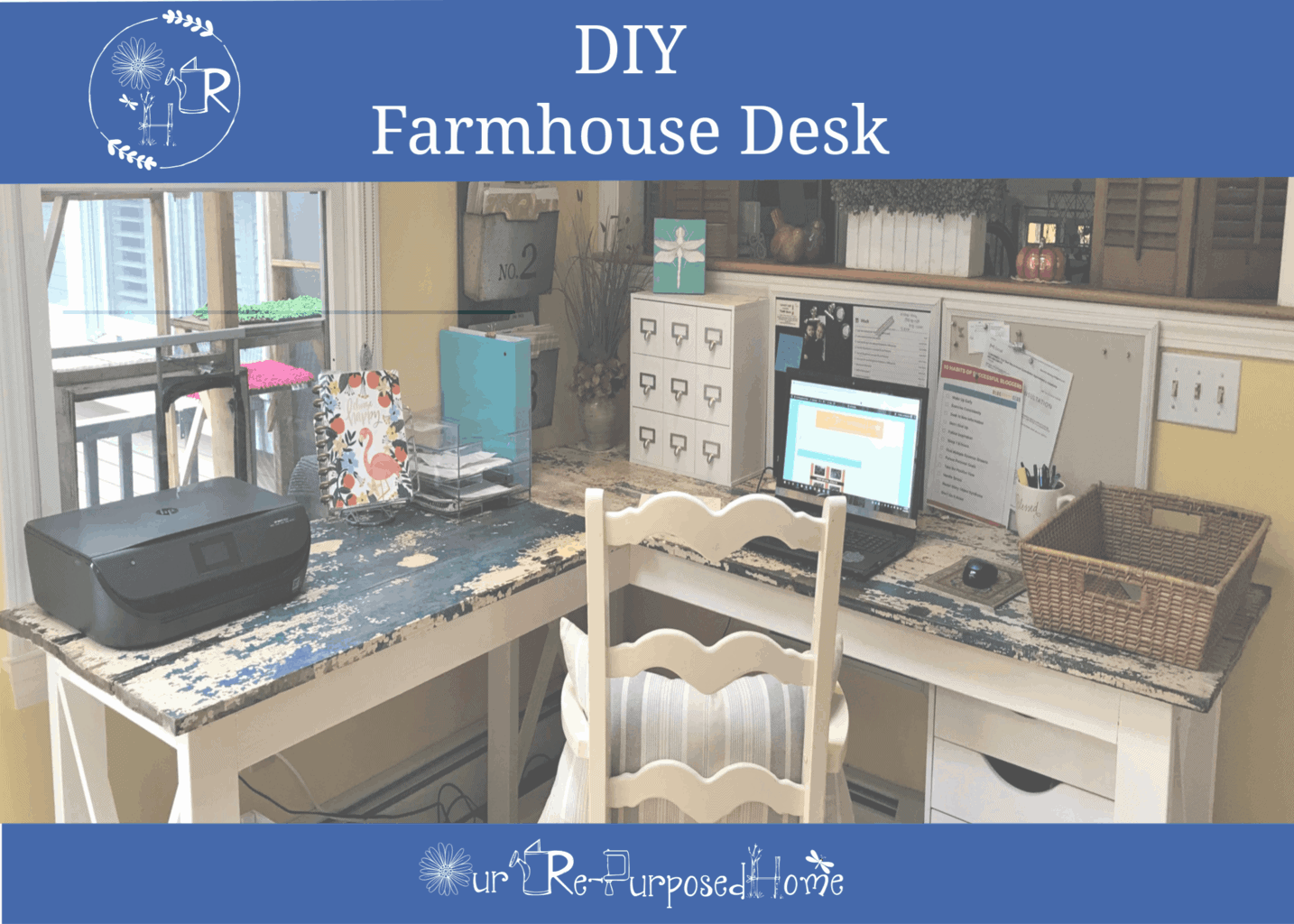 DIY farmhouse style corner desk made from old wood doors