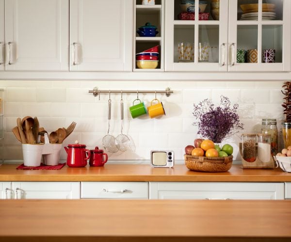 pretty kitchen with a combo of regular and glass upper cabinets for example of how to design a kitchen layout plan