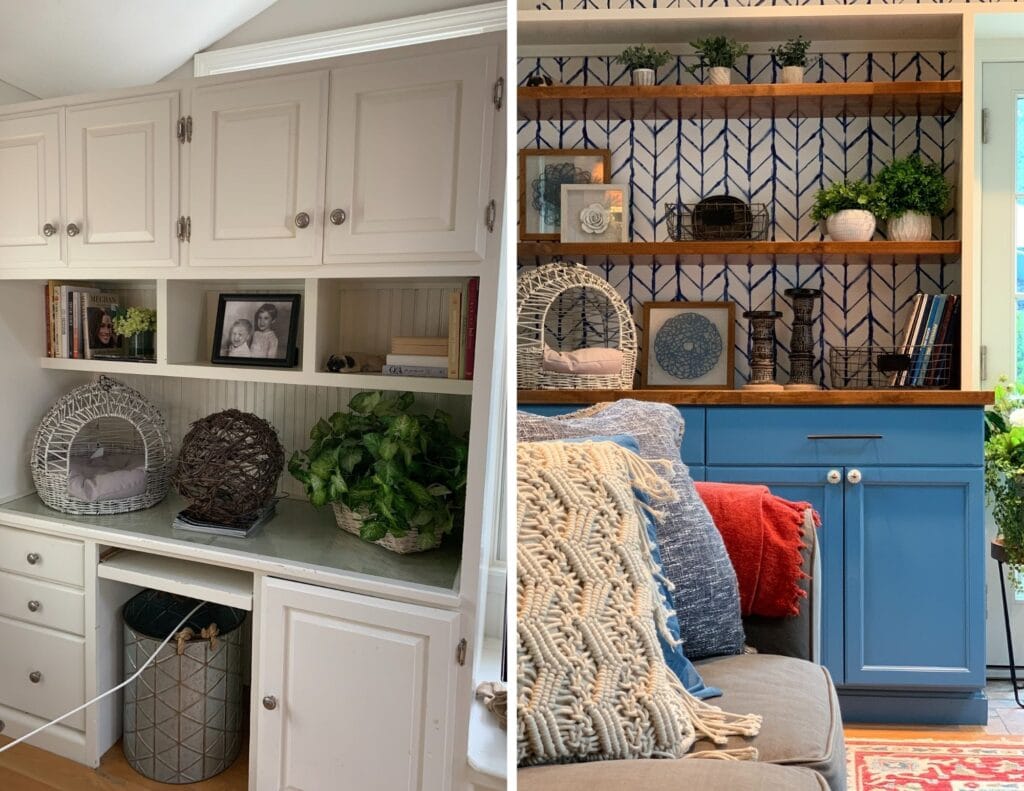 before and after of new painted built-ins