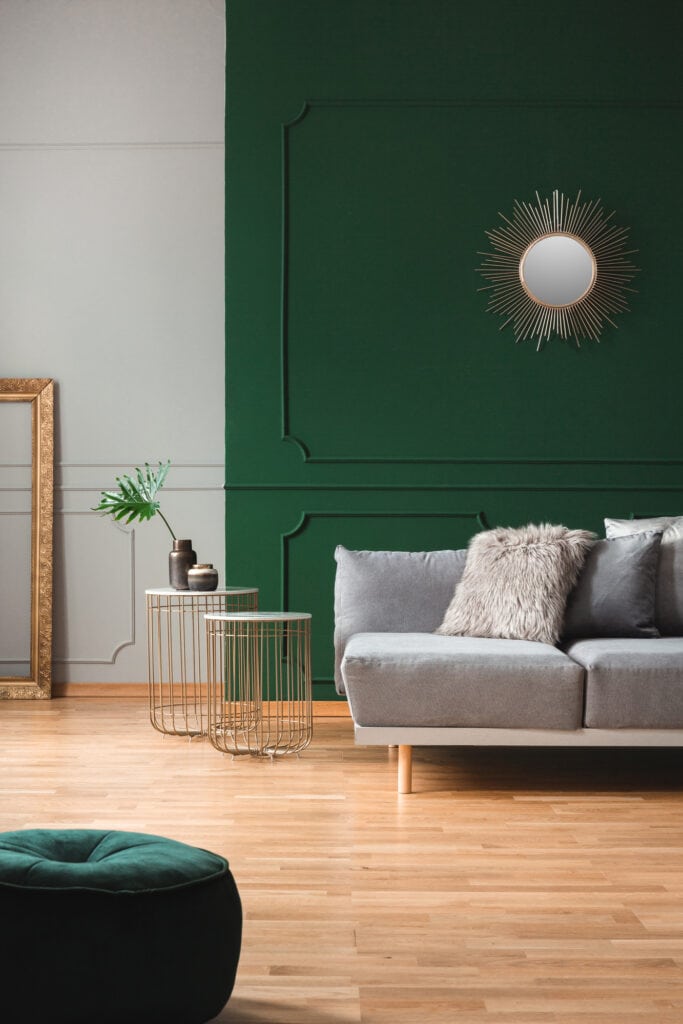 What Colors go with Forest Green in decorating?   green and gray livingroom