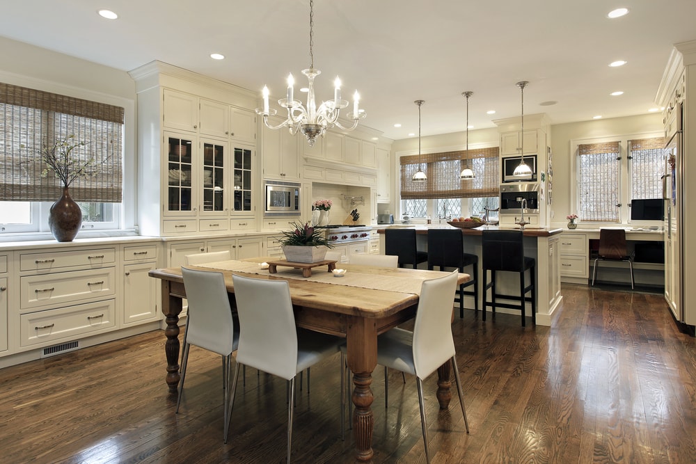 kitchen with three types of lighting.  Direct task, direct accent, and ambient indirect lighting.