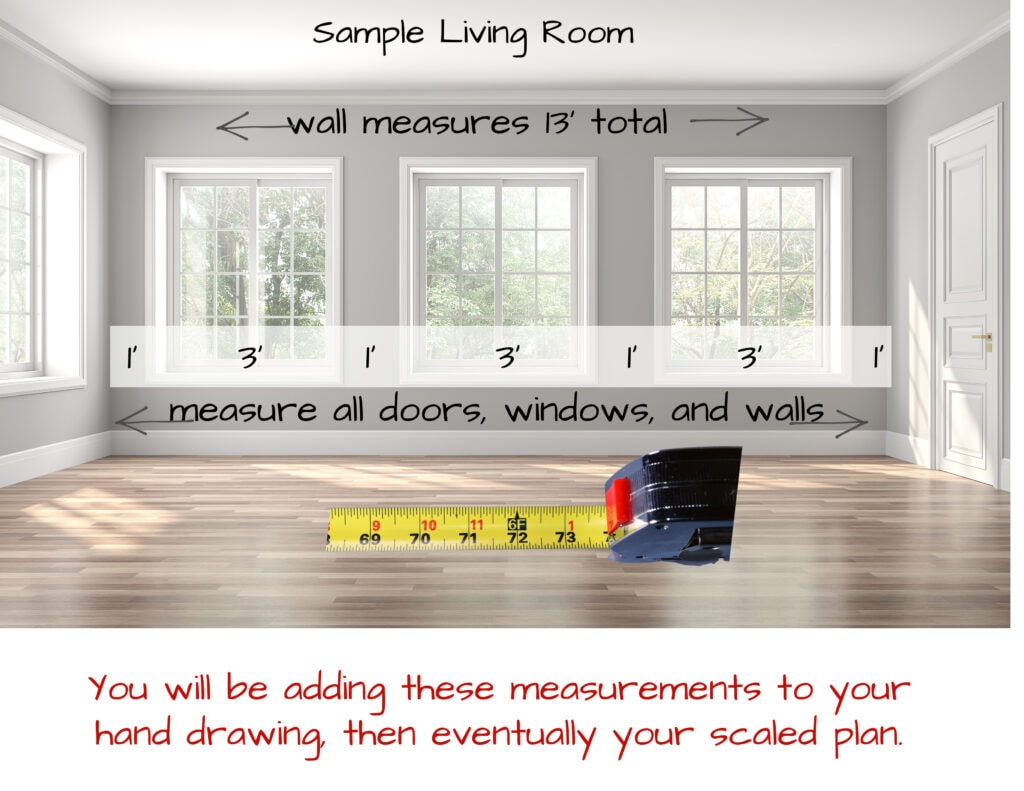 empty room with tape measure and measurments