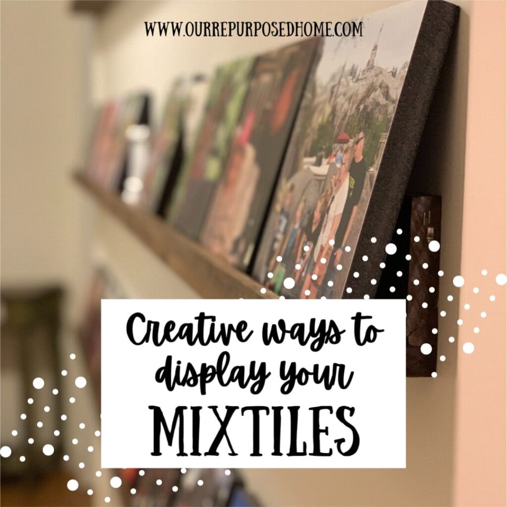 Mixtiles tiles on a picture ledge