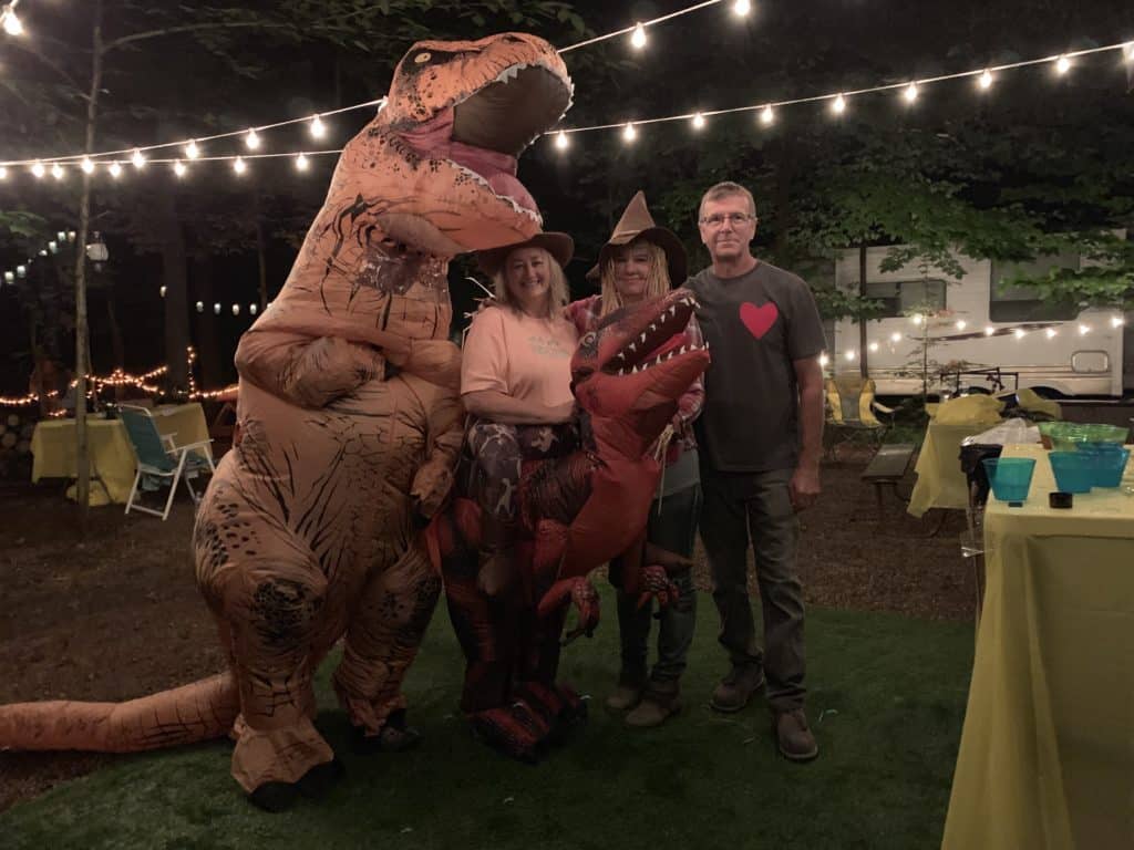 halloween camping jurassic park theme