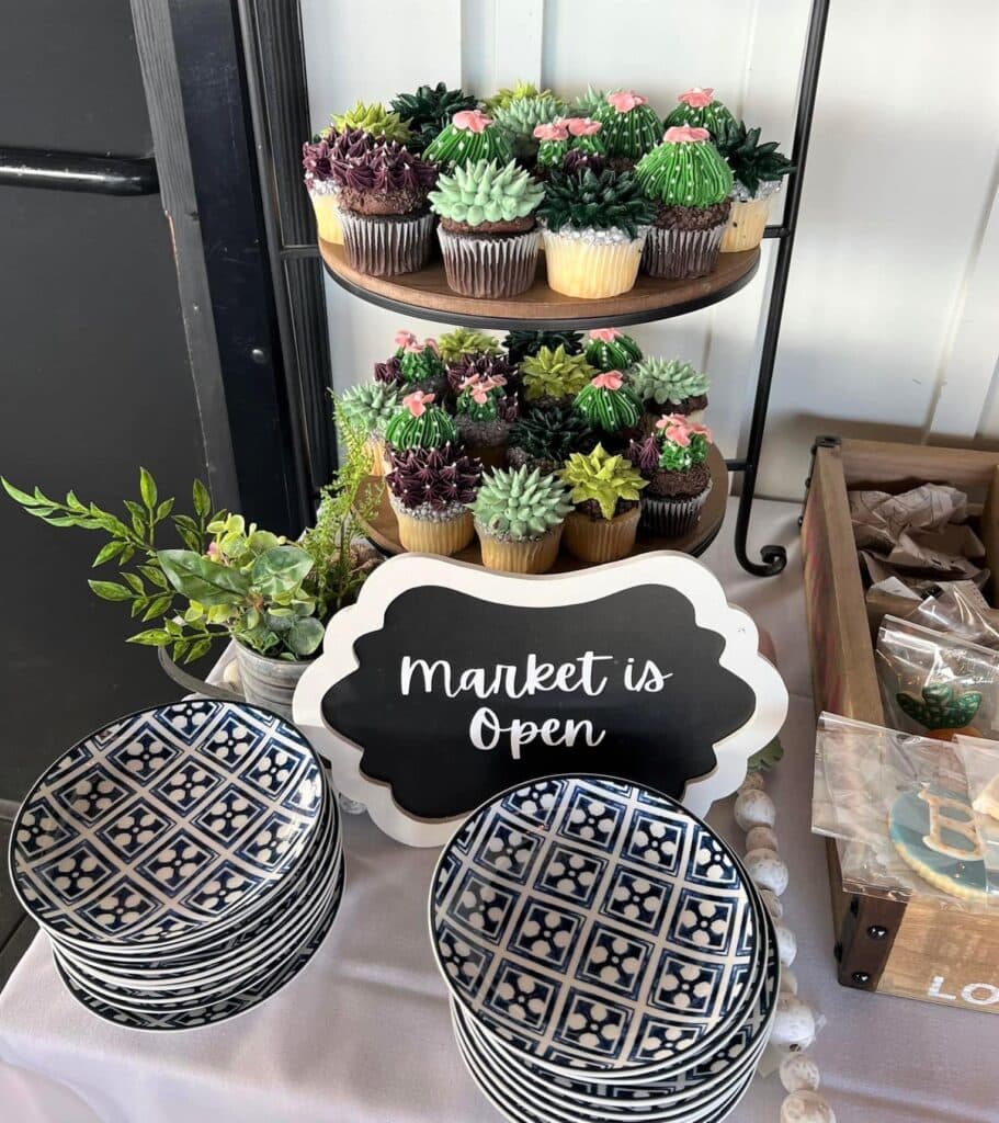 Pretty succulent cupcakes for a garden themed baby shower