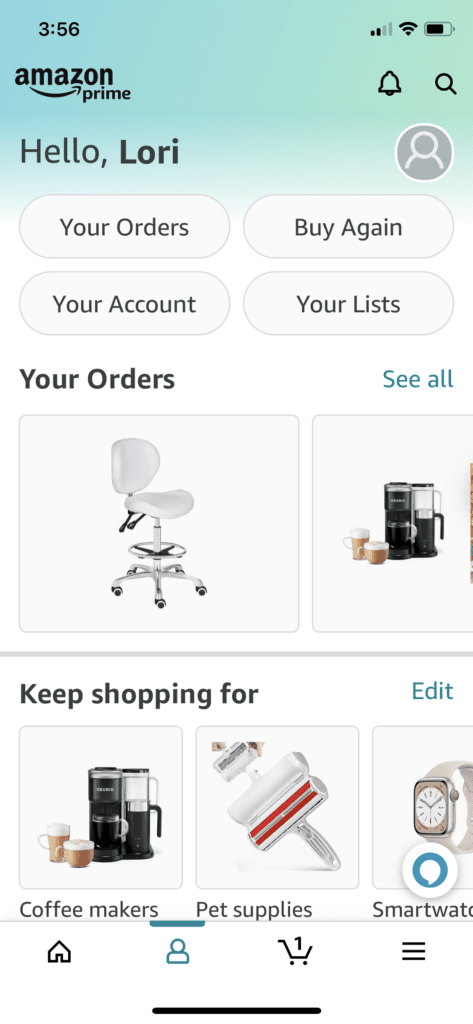 Amazon's list on the app