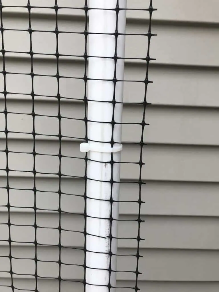 close up of the netting attached to PVC pipe for a custom made catio or cat enclosure