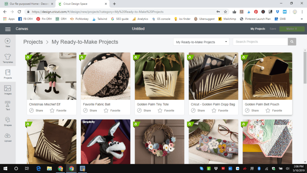 Pic of Cricut Design Space Project page.