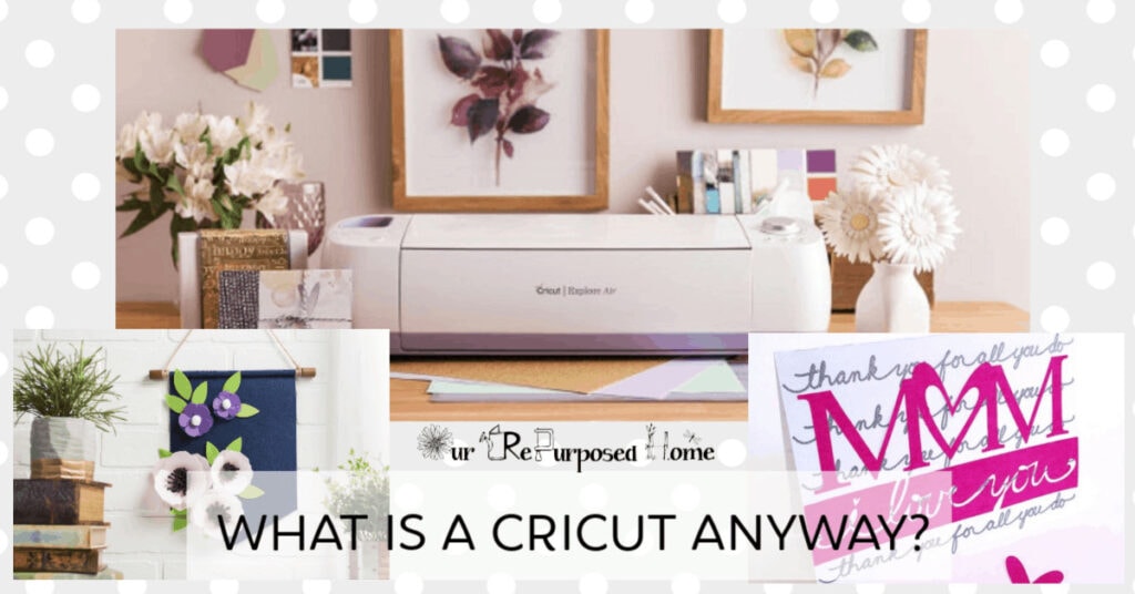 Cricut cutting machine on a desk with custom crafts