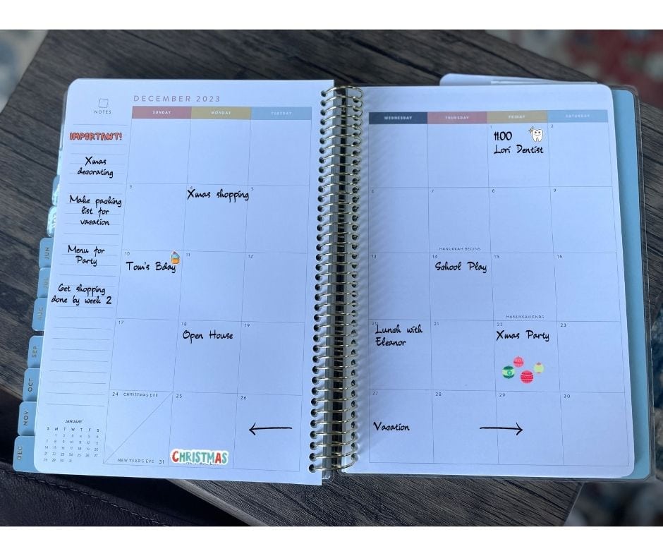 personal planner opened to a monthly planner view