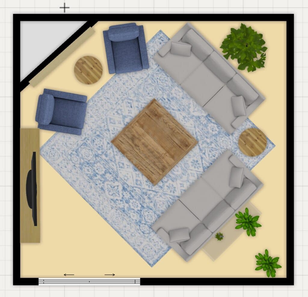 corner fireplace with adjacent tv entertainment center.  Best furniture arrangement