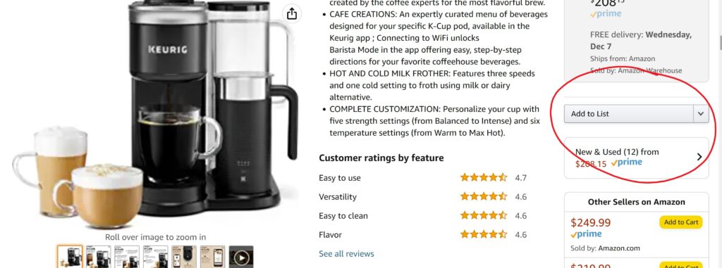 Where to find Amazon's add to list button