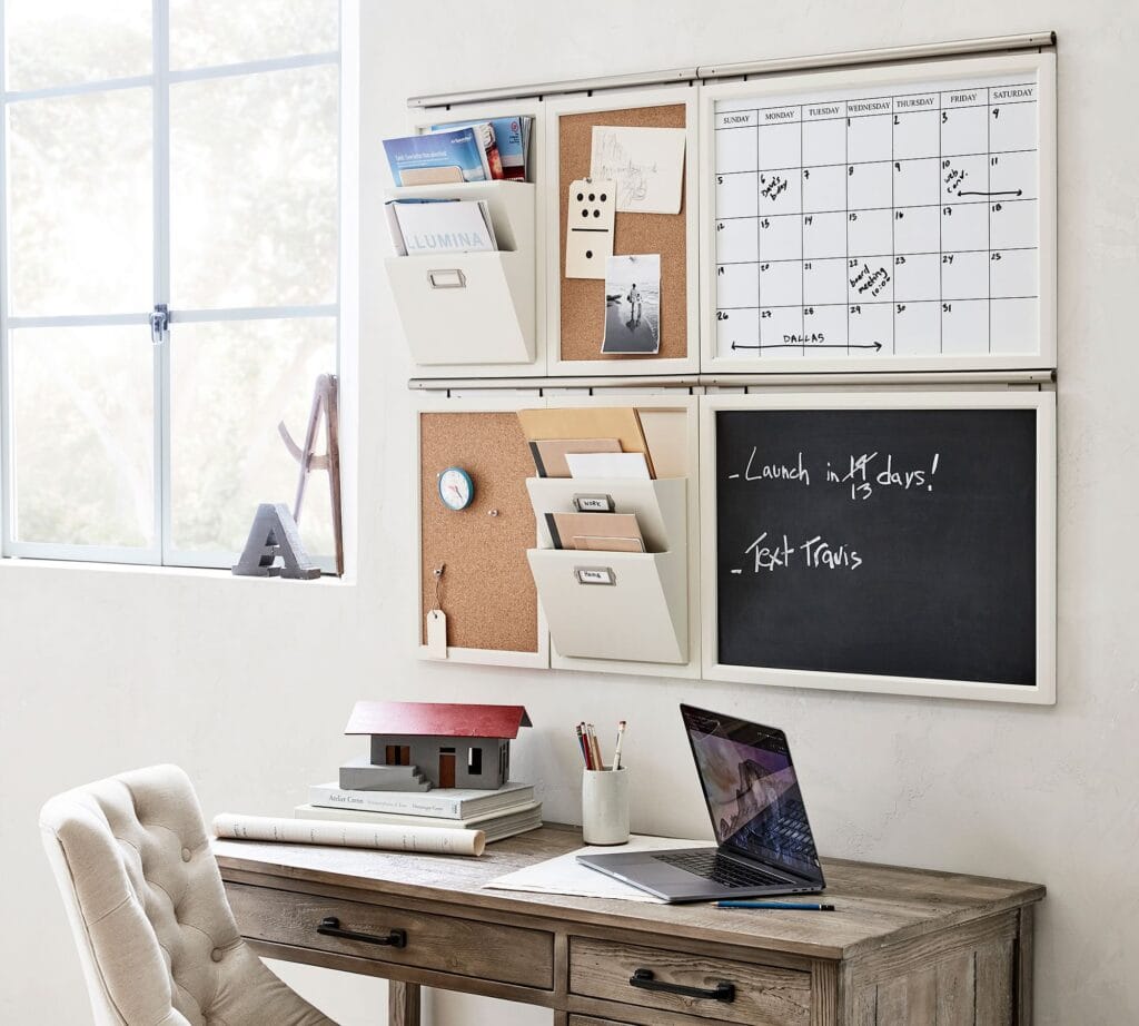 White framed organizing wall system