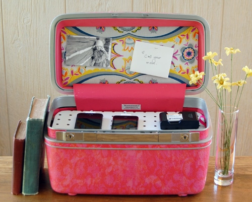 DIY charging station vintage suitcase decorating ideas