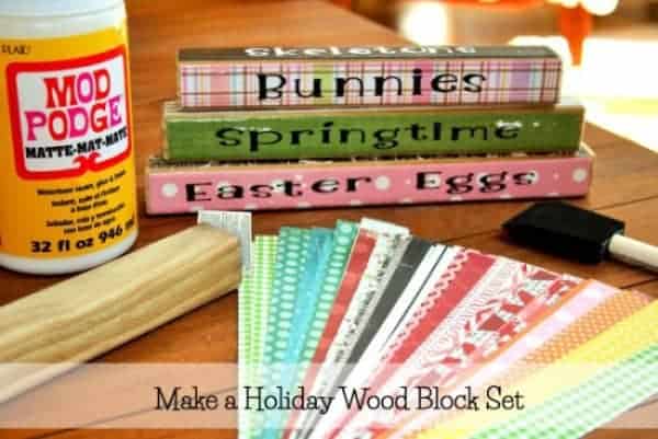 wood blocks with holiday sayings and patterns on them