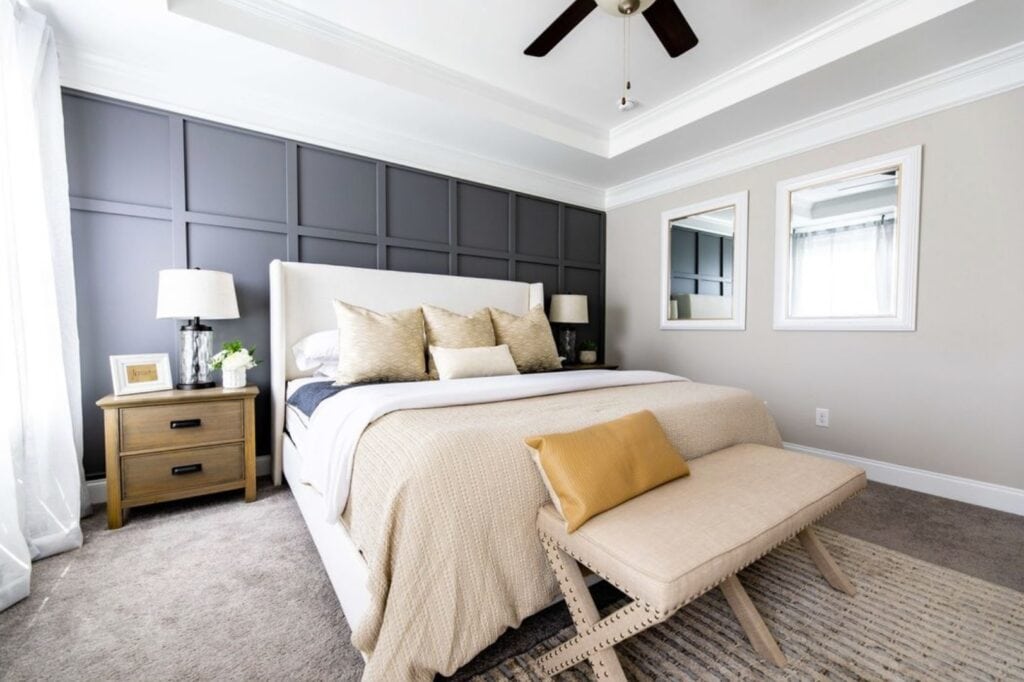 master bedroom with bed focal wall