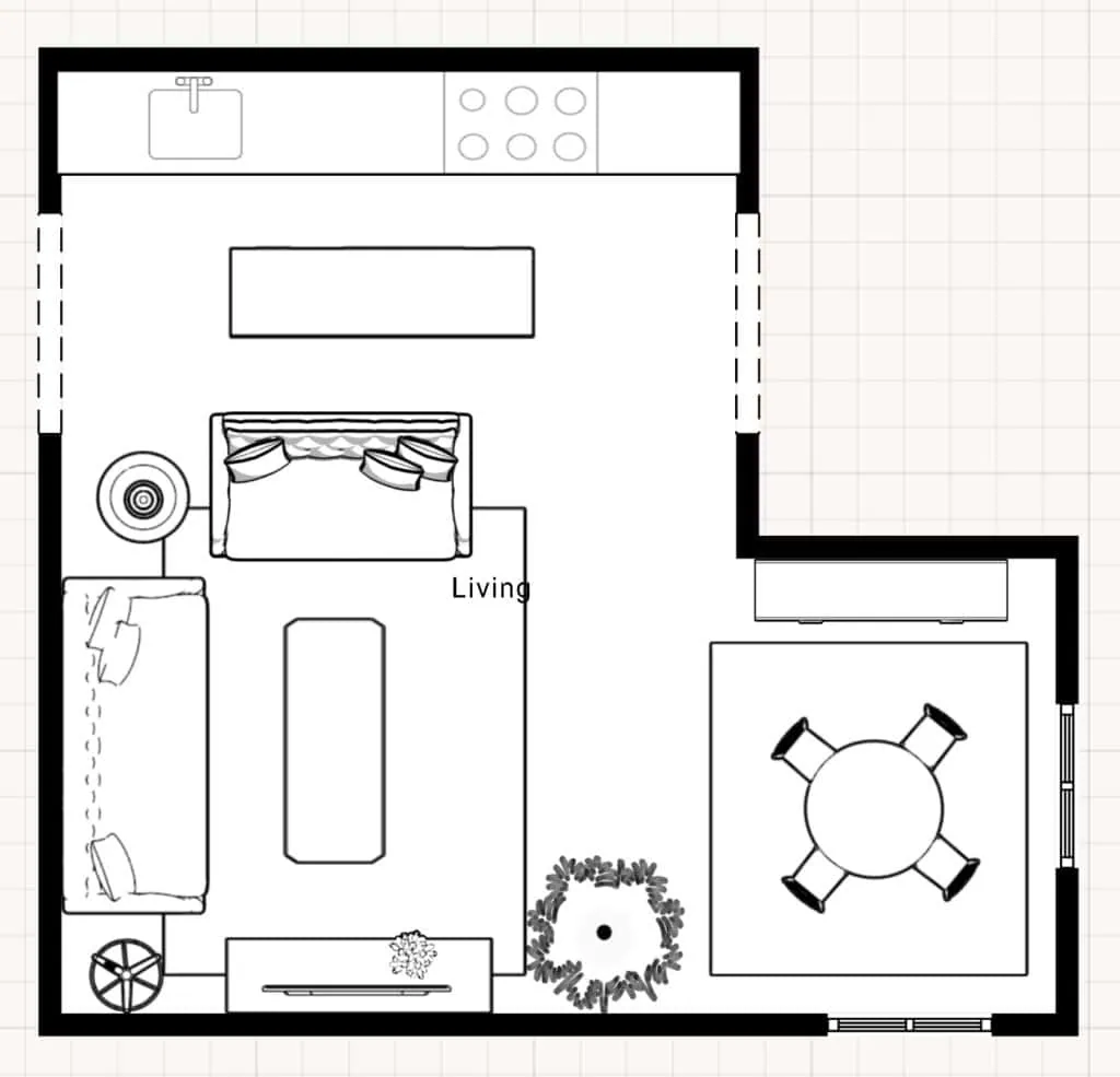 floor plan showing an "L" shaped room layout