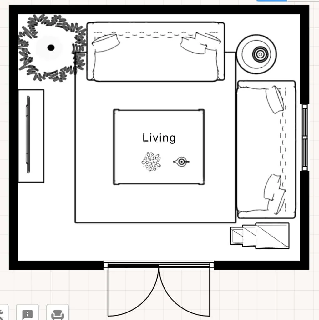 floor plan showing how to arrange two sofas in a living room