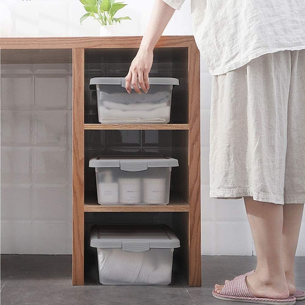 assorted plastic storage bins