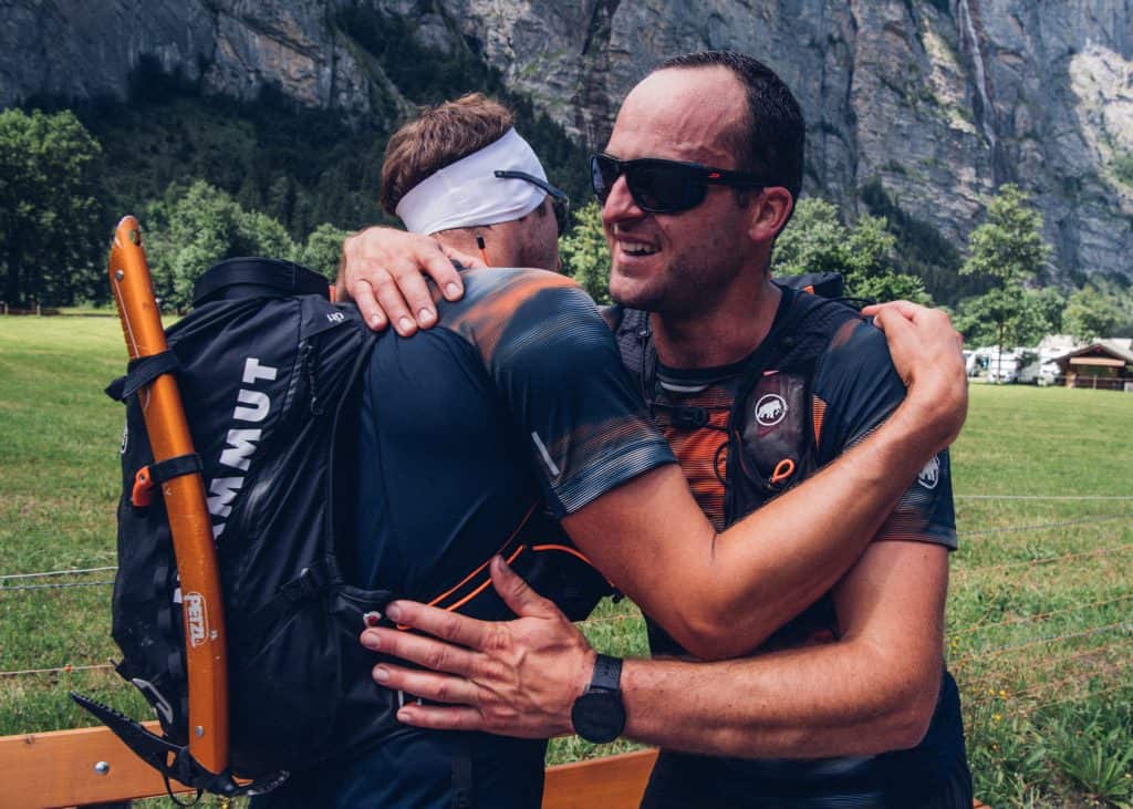 Nicolas Hojac and Adrian Zurbrügg at the finishing line. Credit: Mammut Sports Group AG, Carlos Blanchard