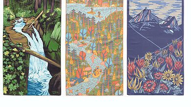 Three colourful outdoor-themed artist series prints for spring 2027 collection.