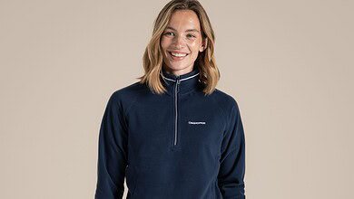 Women's Miska VI Half Zip Fleece in blue navy, perfect for outdoor activities.
