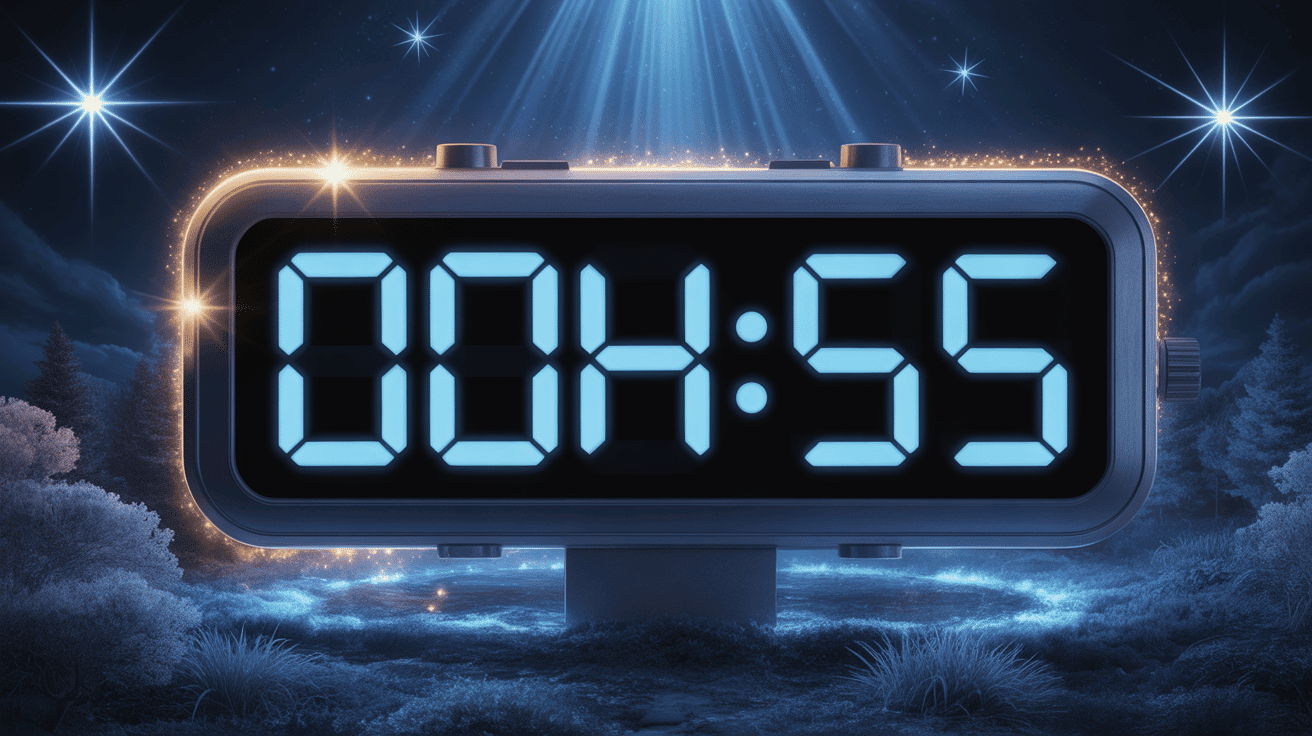 00h55 signification horloge digitale rayons lumière
