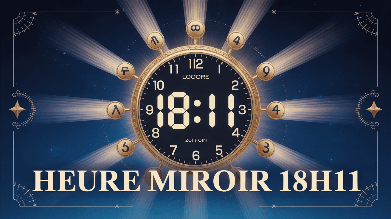 18h11 signification horloge digitale et symboles numérologiques dorés
