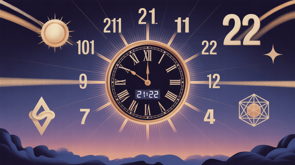 21h22 signification illustration horloge digitale et symboles