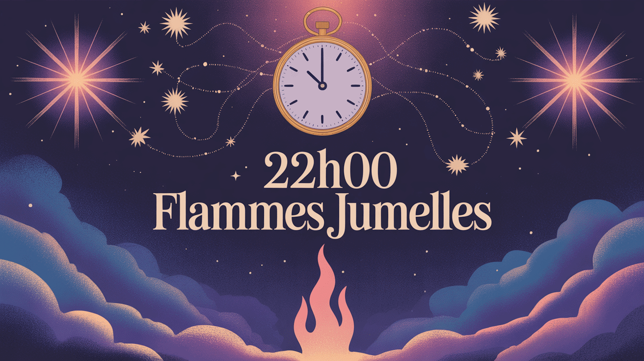 horloge 22h00 signification flamme jumelle illustration mystique