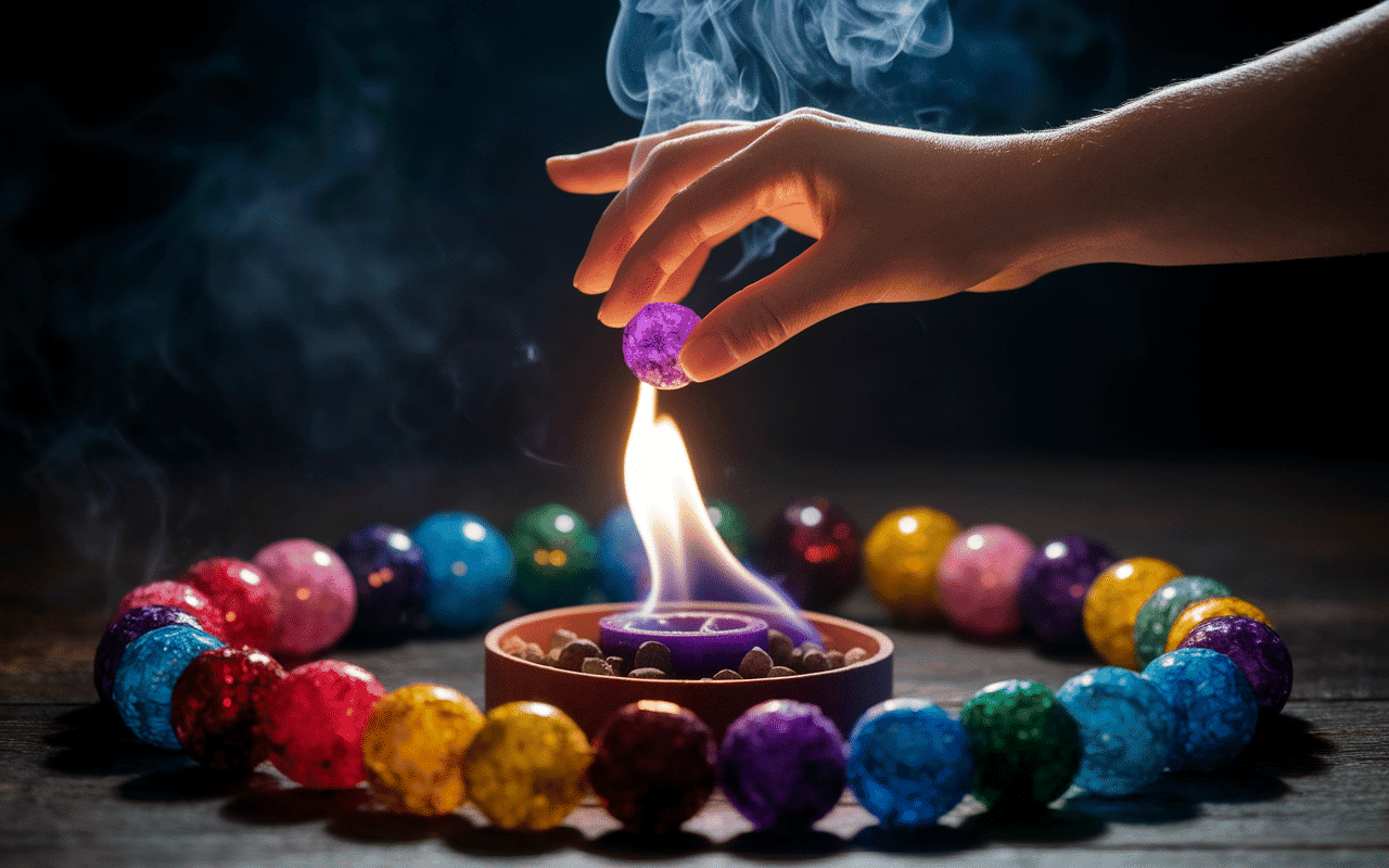 Rituel bougie main tenant bougie violette allumée