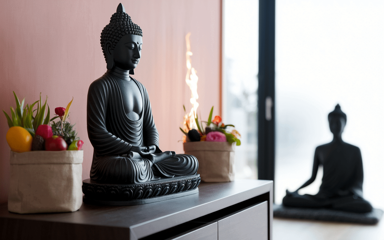 Autel bouddhiste maison méditation intérieur