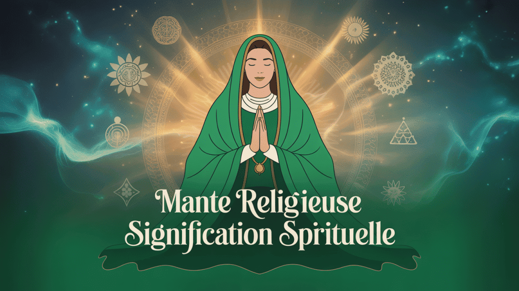 Mante religieuse signification spirituelle en prière avec mandalas dorés